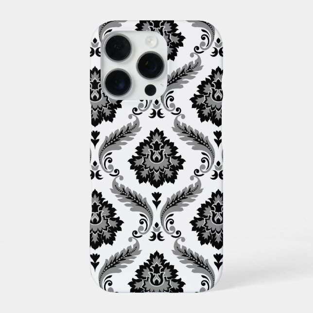 Rococo Damask Pattern Grey Black White iPhone Case (Back)