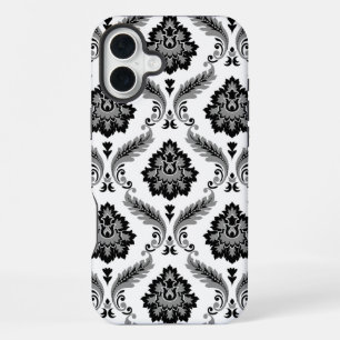Rococo Damask Pattern Grey Black White iPhone 16 Plus Case
