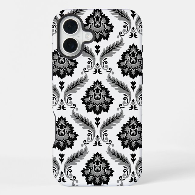 Rococo Damask Pattern Grey Black White iPhone Case (Back)
