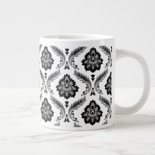 Rococo Damask Pattern Grey Black White Large Coffee Mug
