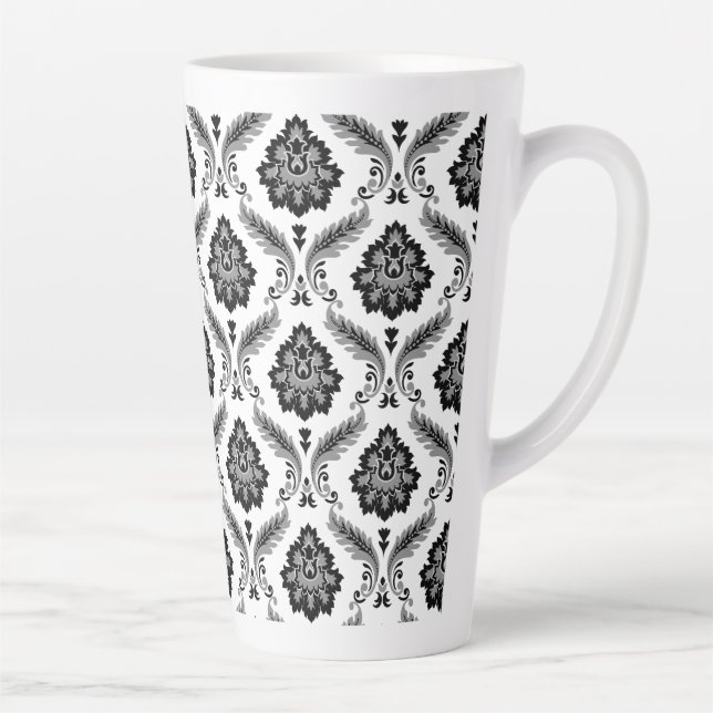 Rococo Damask Pattern Grey Black White Latte Mug (Right)