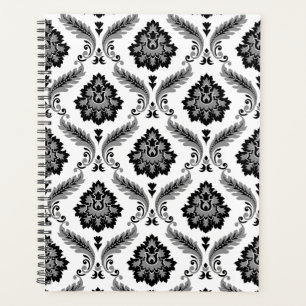 Rococo Damask Pattern Grey Black White Planner