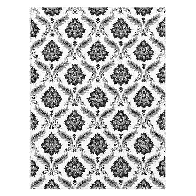 Rococo Damask Pattern Grey Black White Tablecloth (Front)