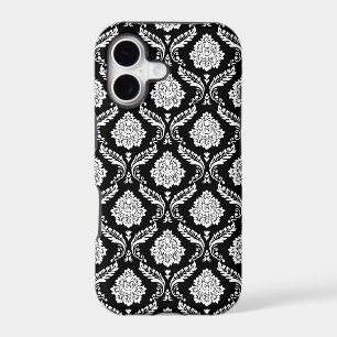 Rococo Damask Pattern White on Black 