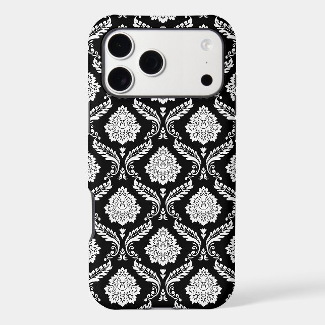 Rococo Damask Pattern White on Black  (Back)