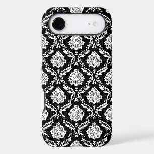 Rococo Damask Pattern White on Black