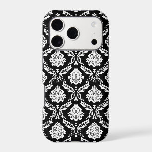 Rococo Damask Pattern White on Black 