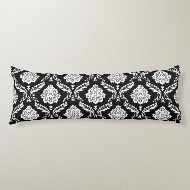 Rococo Damask Pattern White on Black Body Cushion (Front)