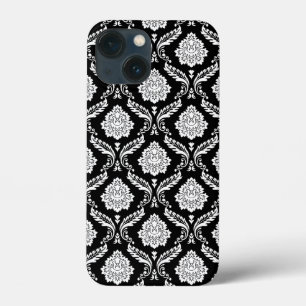 Rococo Damask Pattern White on Black iPhone 13 Mini Case
