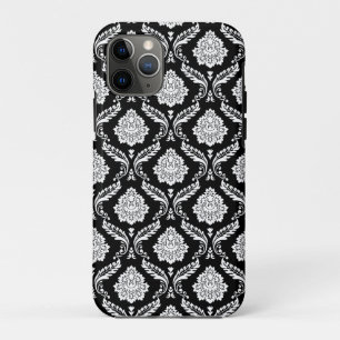 Rococo Damask Pattern White on Black Case-Mate iPhone Case