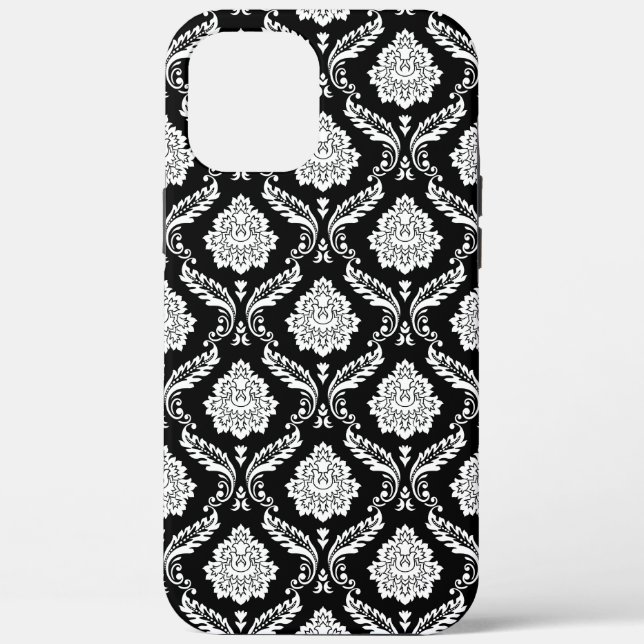 Rococo Damask Pattern White on Black  Case-Mate iPhone Case (Back)