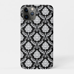 Rococo Damask Pattern White on Black Case-Mate iPhone Case
