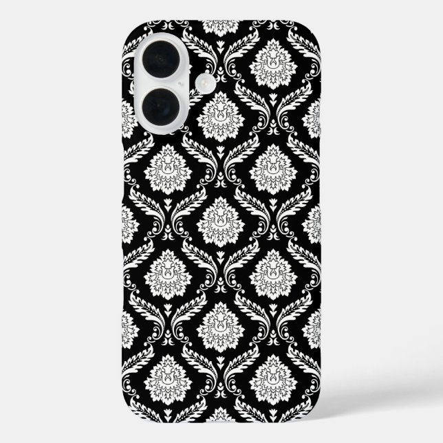 Rococo Damask Pattern White on Black  Case-Mate iPhone Case (Back)