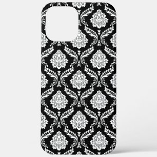 Rococo Damask Pattern White on Black iPhone 12 Pro Max Case