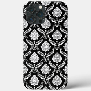 Rococo Damask Pattern White on Black iPhone 13 Pro Max Case