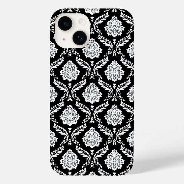 Rococo Damask Pattern White on Black  Case-Mate iPhone Case (Back)