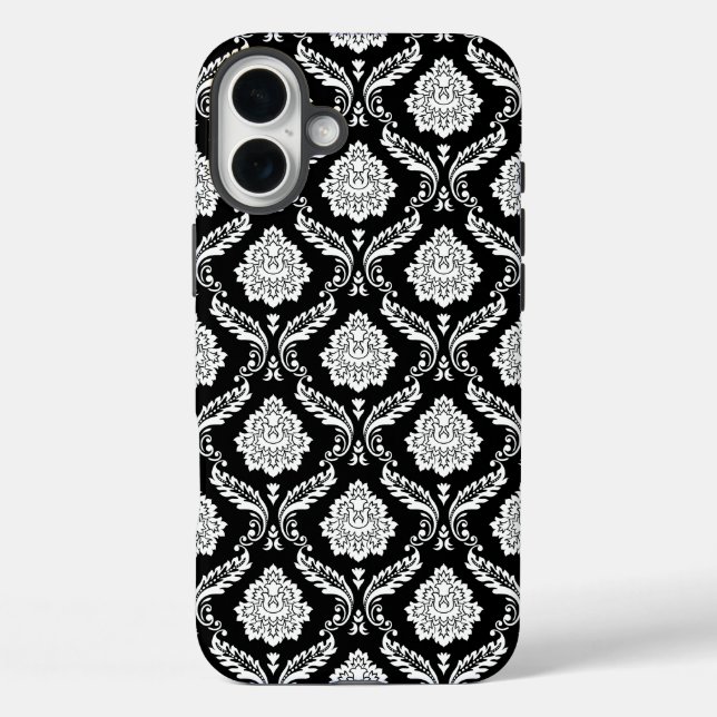 Rococo Damask Pattern White on Black  Case-Mate iPhone Case (Back)