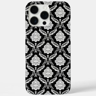 Rococo Damask Pattern White on Black iPhone 16 Pro Max Case