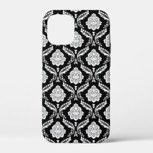 Rococo Damask Pattern White on Black iPhone 12 Mini Case