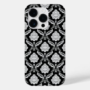 Rococo Damask Pattern White on Black Case-Mate iPhone 14 Pro Case