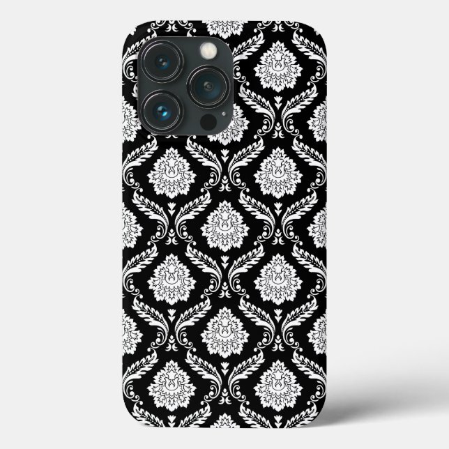 Rococo Damask Pattern White on Black  Case-Mate iPhone Case (Back)