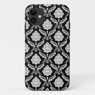 Rococo Damask Pattern White on Black Case-Mate iPhone Case