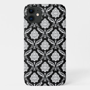Rococo Damask Pattern White on Black Case-Mate iPhone Case