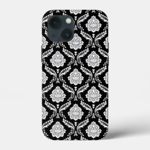 Rococo Damask Pattern White on Black iPhone 13 Mini Case