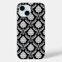 Rococo Damask Pattern White on Black