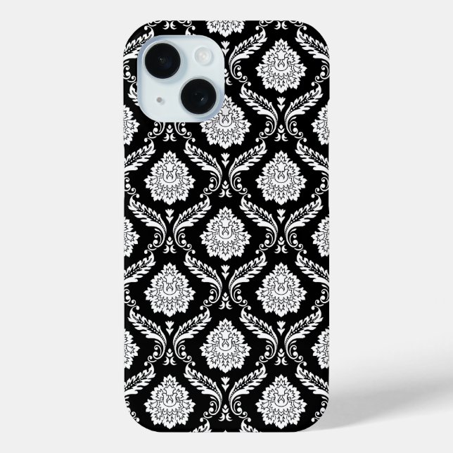 Rococo Damask Pattern White on Black  Case-Mate iPhone Case (Back)