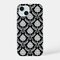 Rococo Damask Pattern White on Black