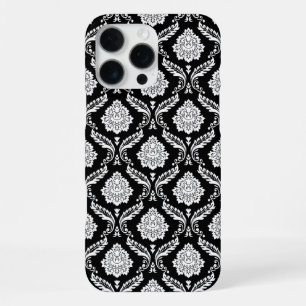 Rococo Damask Pattern White on Black iPhone 16 Pro Max Case