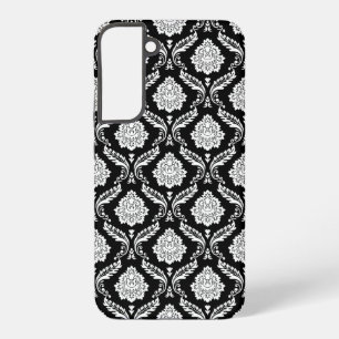 Rococo Damask Pattern White on Black Samsung Galaxy Case