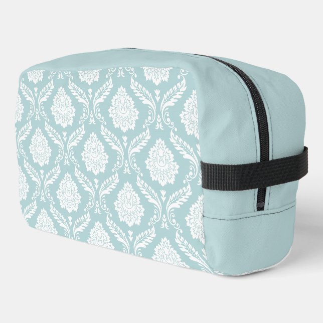 Rococo Damask Pattern White on Duck Egg Blue Dopp Kit (Left Corner)