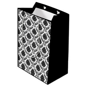Rococo Damask Rpt Pattern Black on White Medium Gift Bag