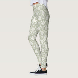 Rococo Damask Rpt Pattern Cream on Green Leggings