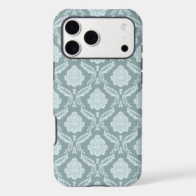 Rococo Damask Rpt Pattern Duck Egg Blue+Teal (Back)
