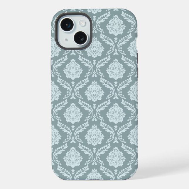 Rococo Damask Rpt Pattern Duck Egg Blue+Teal iPhone Case (Back)