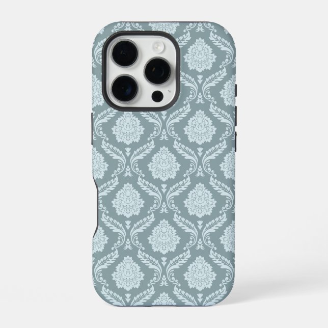 Rococo Damask Rpt Pattern Duck Egg Blue+Teal iPhone Case (Back)