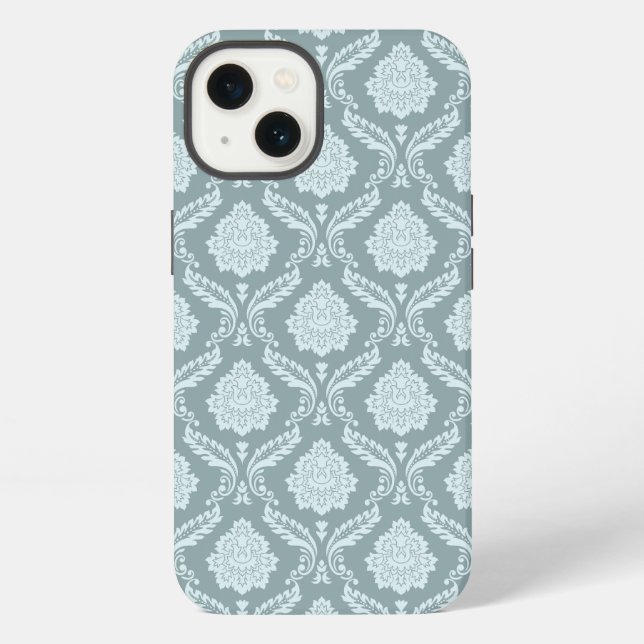 Rococo Damask Rpt Pattern Duck Egg Blue+Teal iPhone Case (Back)