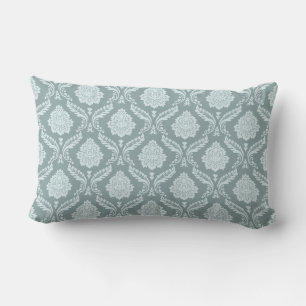 Rococo Damask Rpt Pattern Duck Egg Blue+Teal Lumbar Cushion
