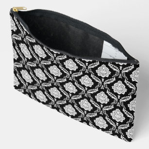 Rococo Damask Rpt Pattern White on Black Accessory Pouch