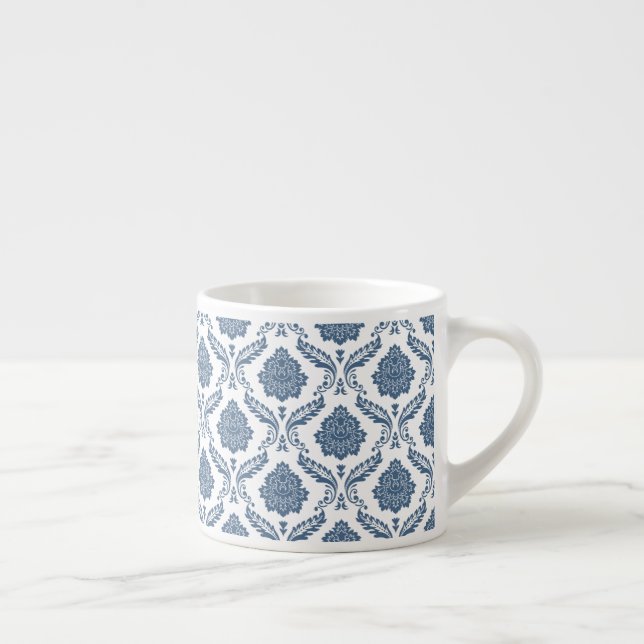 Rococo Damask Sml Pattern Blue on White Espresso Cup (Right)