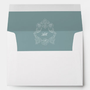 Rococo Dusty Blue Pre-Addressed Wedding Invitation Envelope