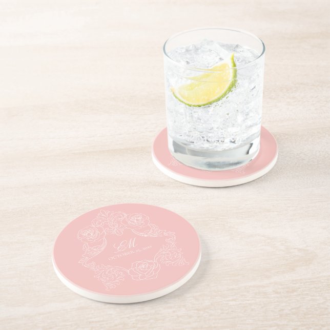 Rococo Dusty pink Wedding Logo Crest Coaster (Side)
