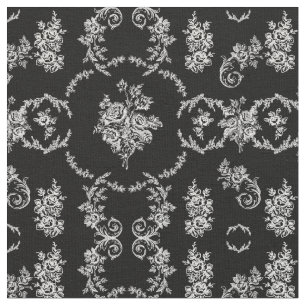 rococo floral botanical antique ornate black toile fabric