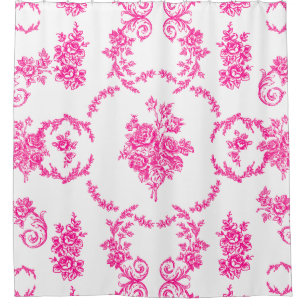 rococo floral botanical antique ornate pink toile shower curtain