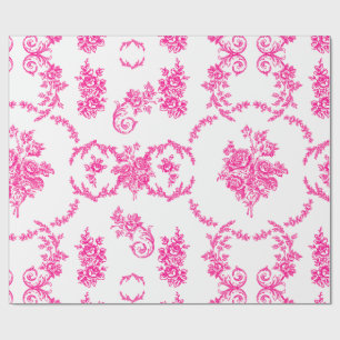 rococo floral botanical antique ornate pink toile wrapping paper