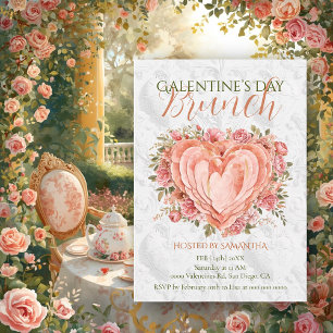 Rococo Floral Heart Galentine’s Brunch Garden Invitation