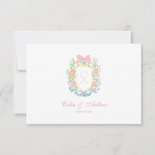 Rococo Floral Monogram Crest Wedding Thank You Card